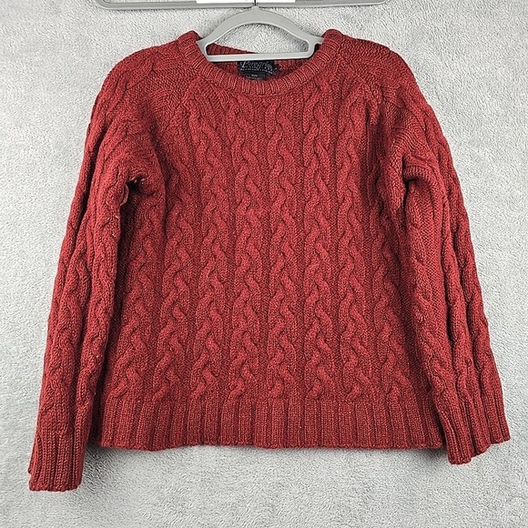 Peregrine Fisherman Crop Sweater Womens Small‎ Red Heavy Cable Knit Wool England - Picture 1 of 7